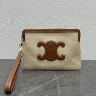 Celine Small Strap Pouch in Textile with Cuir Triomphe Beige