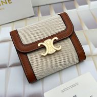 Celine Small Trifold Wallet Triomphe in Textile and Calfskin White/Coffee