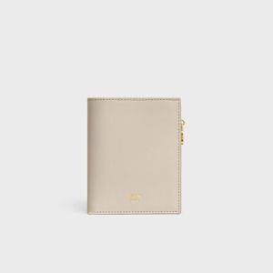 Celine Compact Wallet with Triomphe Charm In Shiny Calfskin Beige