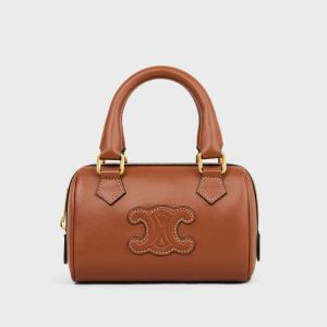 Celine Mini Boston Bag in Smooth Calfskin with Cuir Triomphe Brown