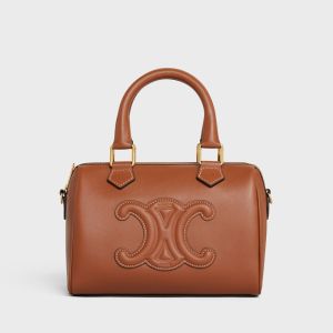 Celine Small Boston Bag in Smooth Calfskin with Cuir Triomphe Brown